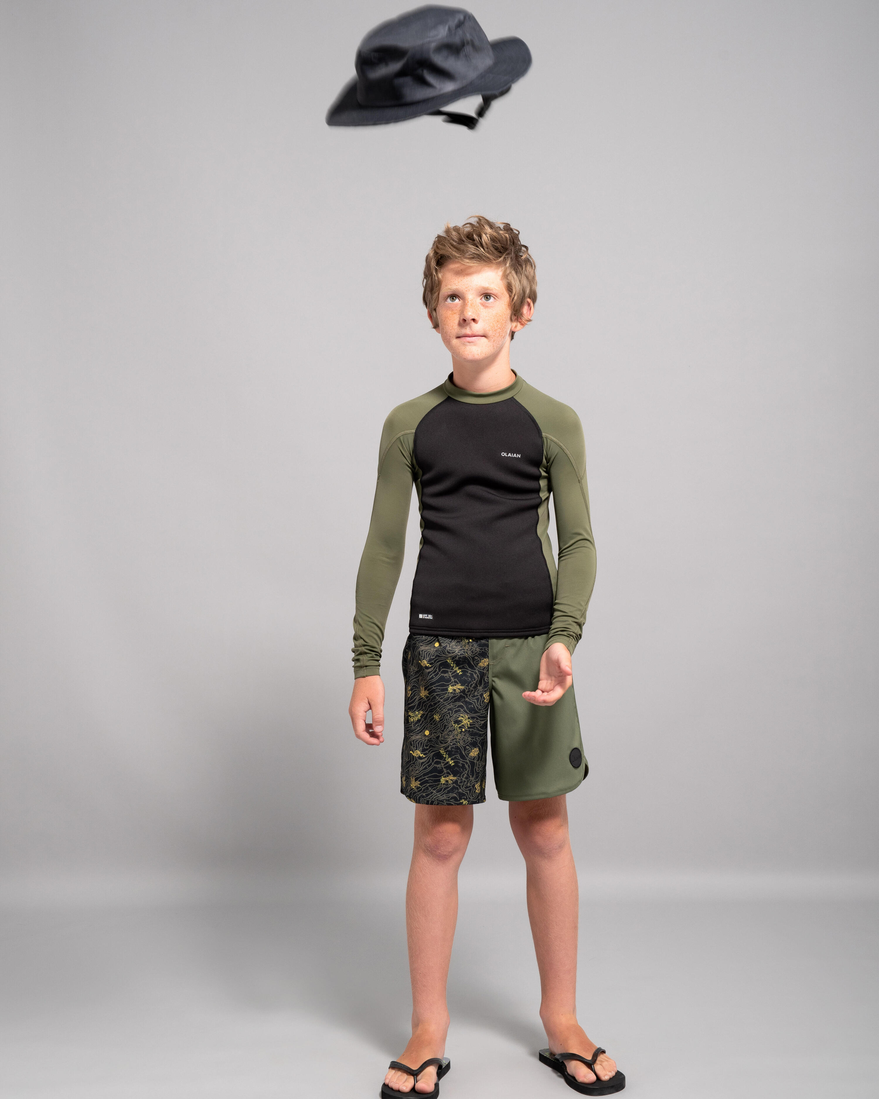 Boy's NEO sun top long sleeve black khaki 8/10