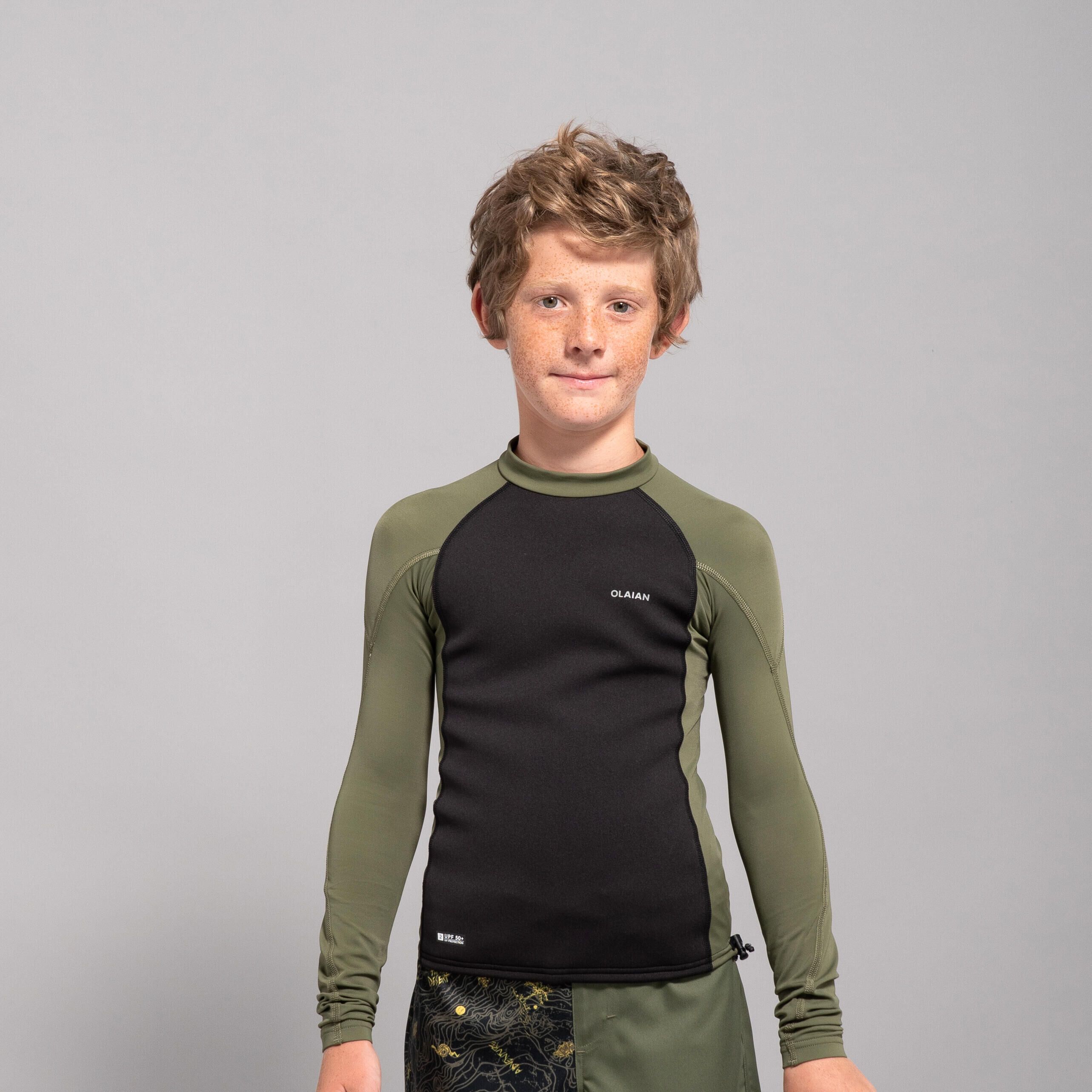 OLAIAN Boy's NEO sun top long sleeve black khaki