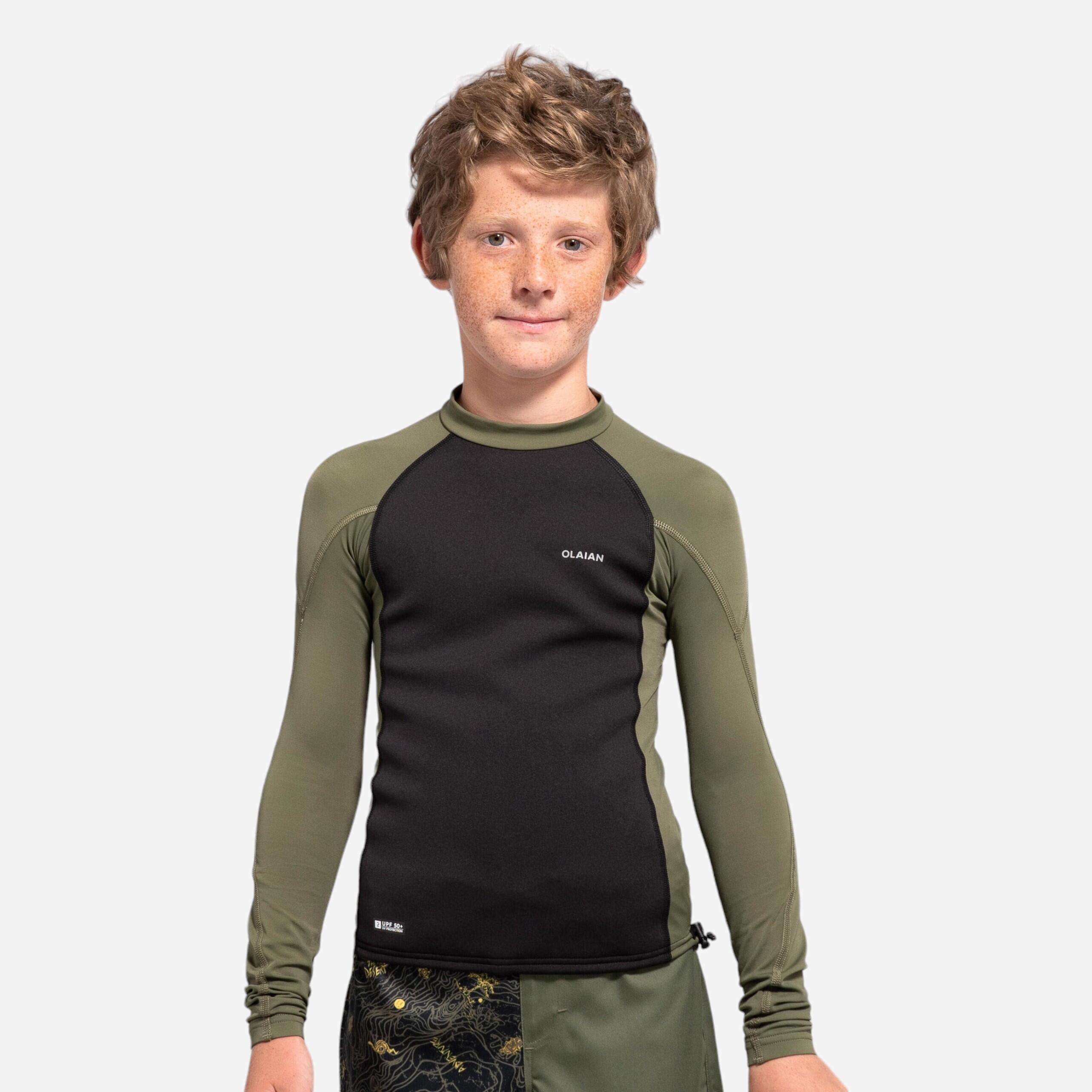 Uv-shirt met lange mouwen jongens (7-15 j.) neo zwart kaki
