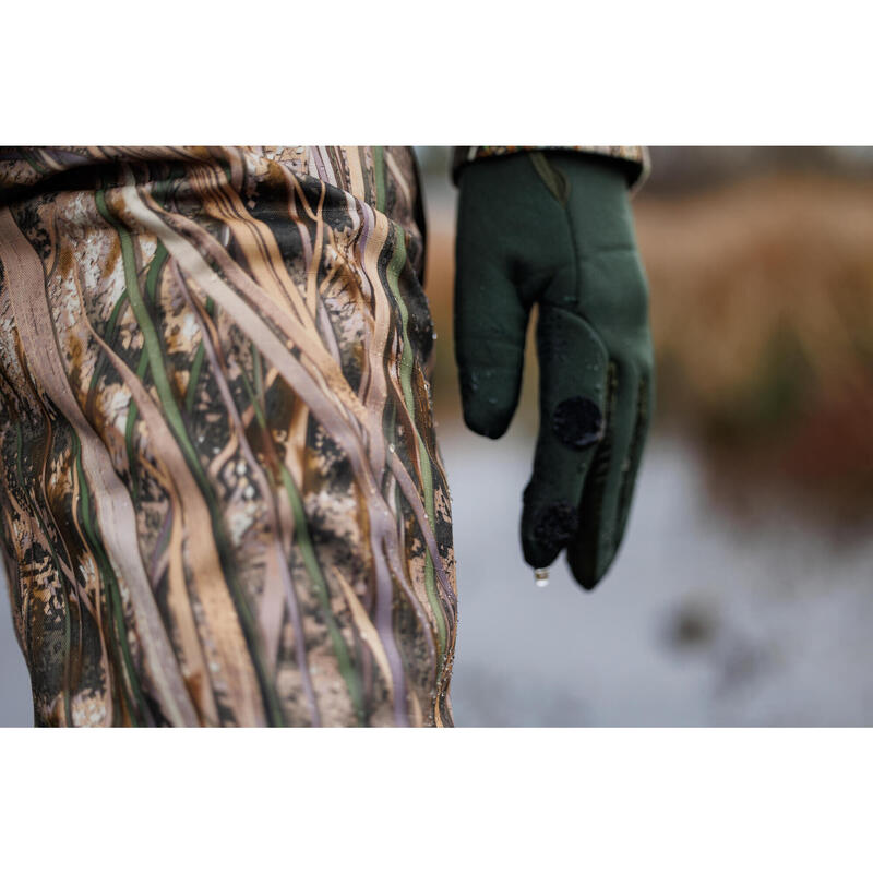 100 warm and waterproof hunting trousers with wetlands camouflage