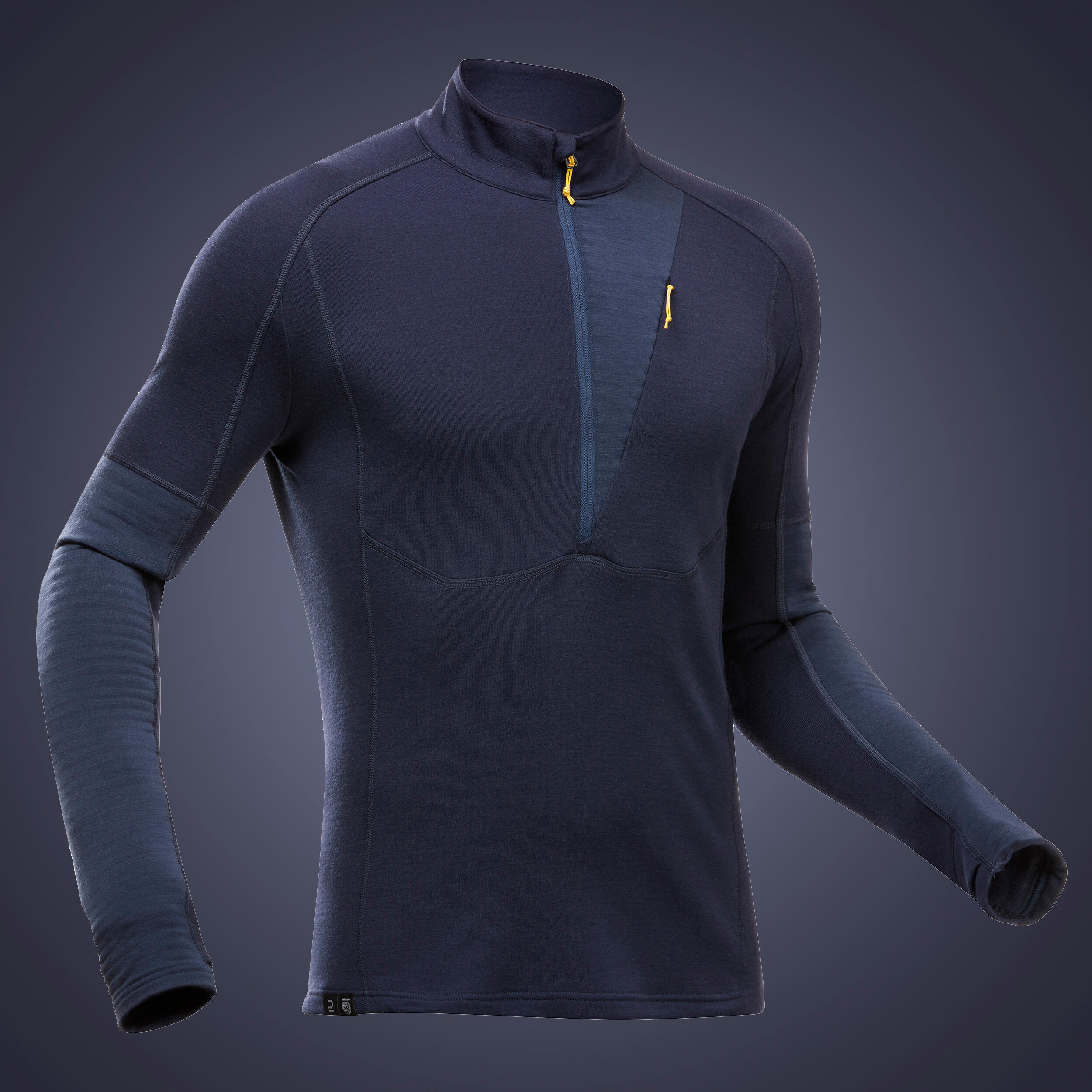 Chandail à manches longues et demi-zip en laine mérinos homme, MT 900 12/21