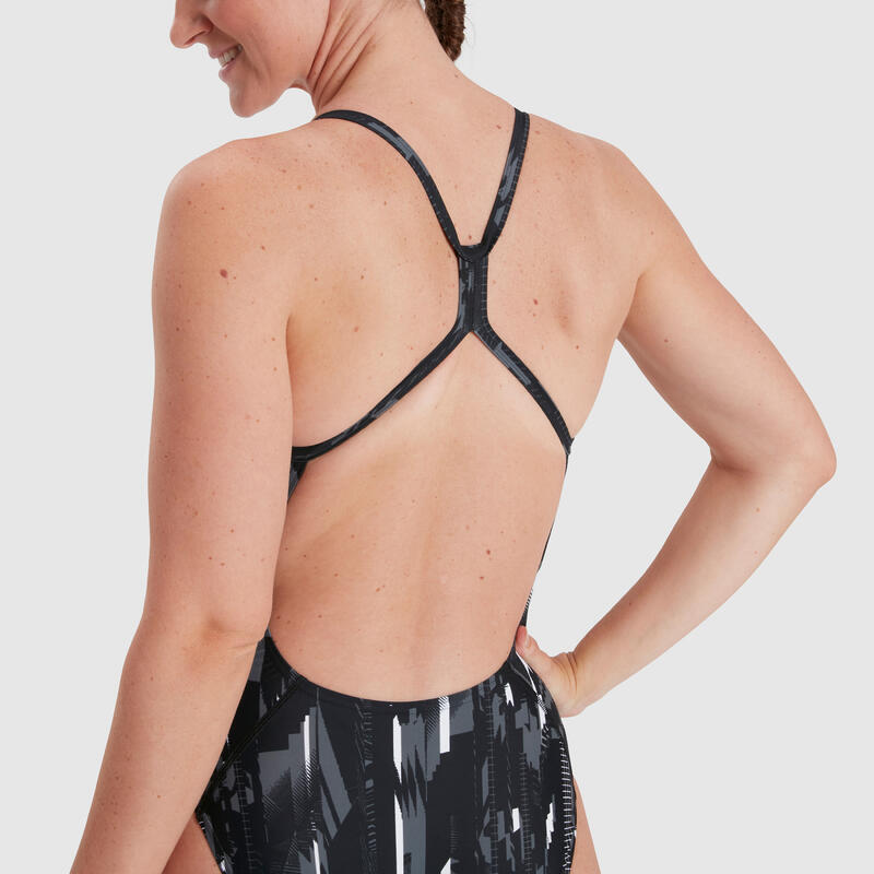 Bañador Mujer natación Speedo Allover negro gris