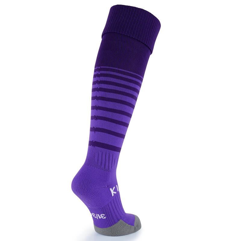 Chaussettes de football enfant VIRALTO CLUB JR rayées violet