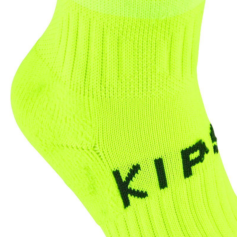 Chaussettes de football rayée enfant VIRALTO SOLO JR rayées jaune fluo