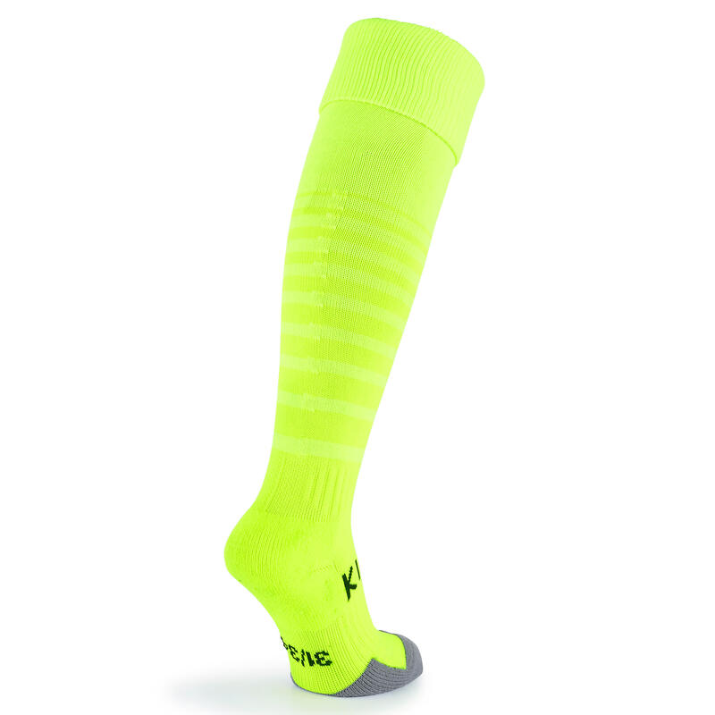 Kids' Football Socks Viralto Solo - Neon Yellow with Stripes