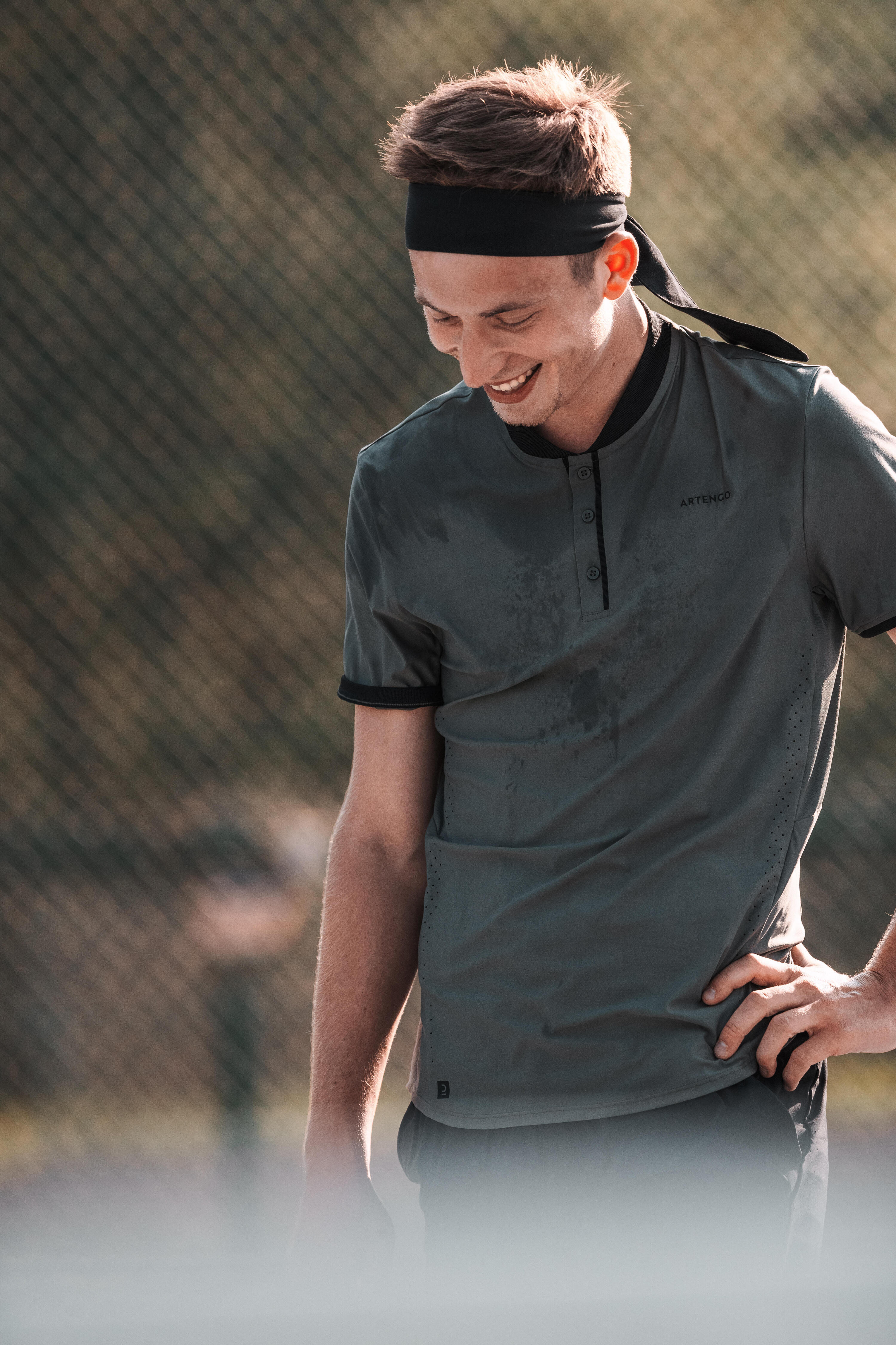 Camiseta de tenis manga corta slim con cuello hombre Artengo TTS Dry gris 10/13