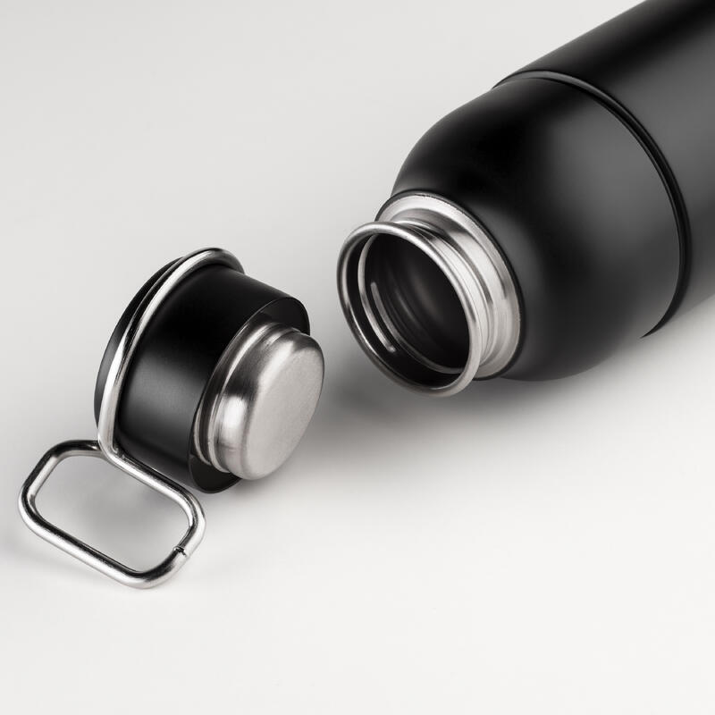 Stainless Steel Cycling Water Bottle 650 ml Mia Black ELITE Decathlon