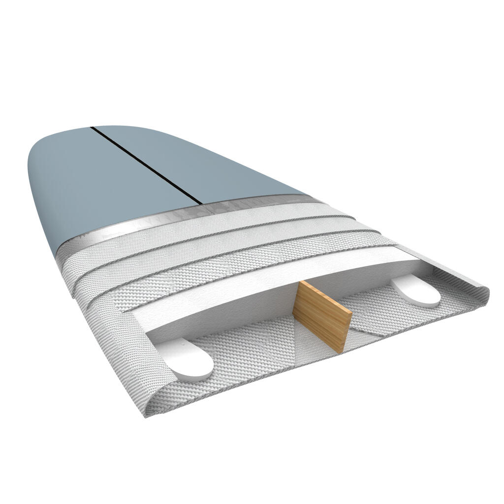 Tabla de surf híbrida de 8' con 3 quillas Olaian Surf 500 gris