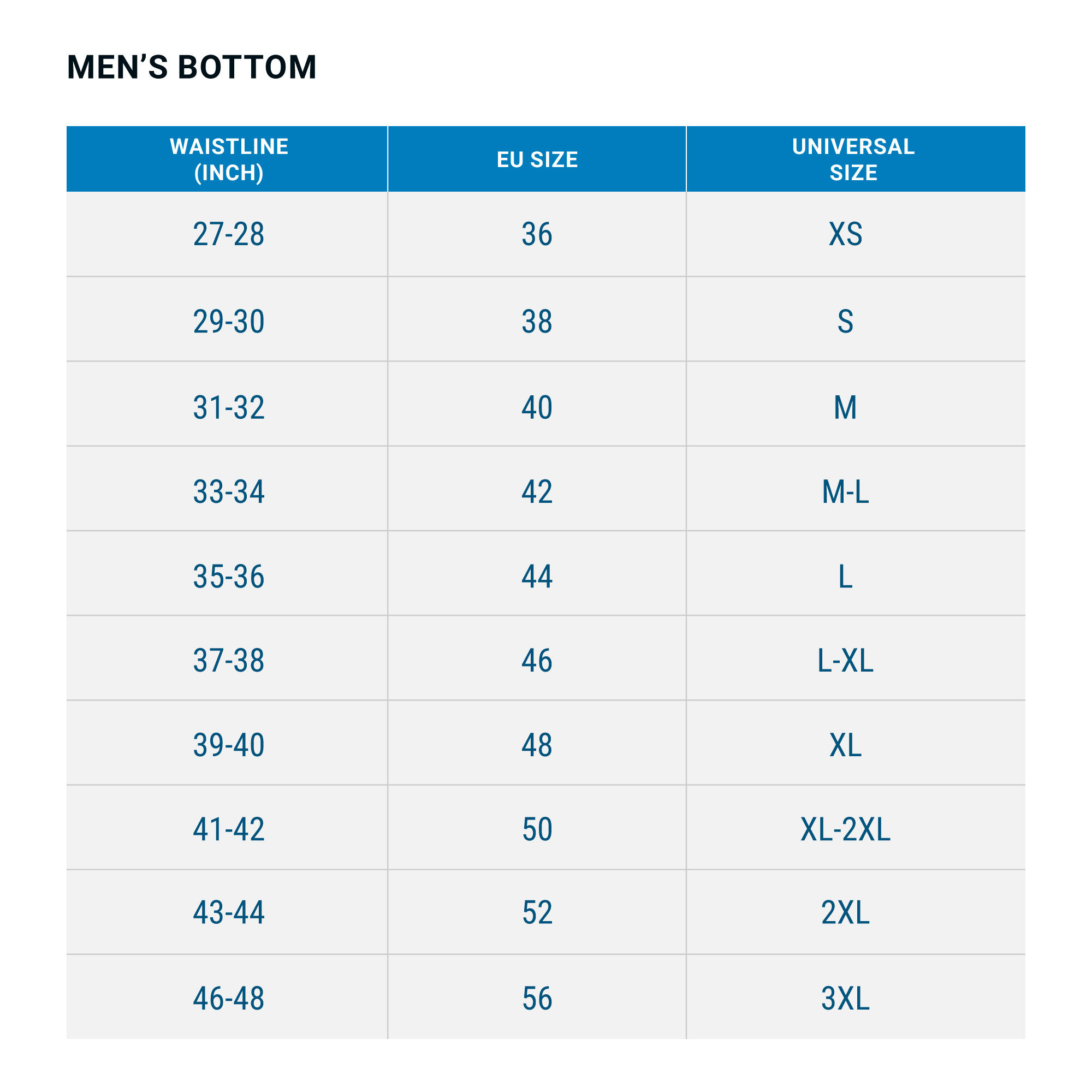 Decathlon size guide uk women's