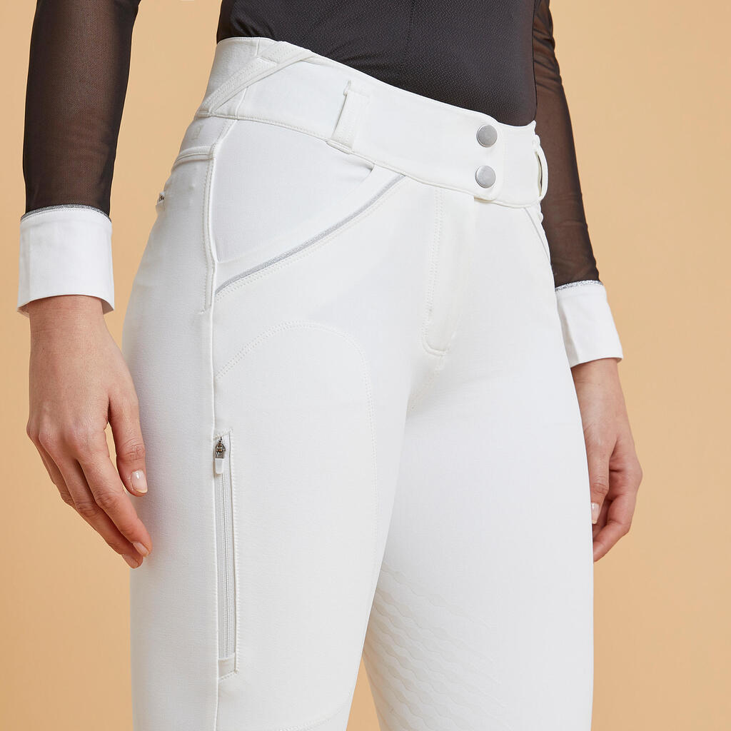 Women's Horse Riding Classic Grip Competition Jodhpurs 900 - White