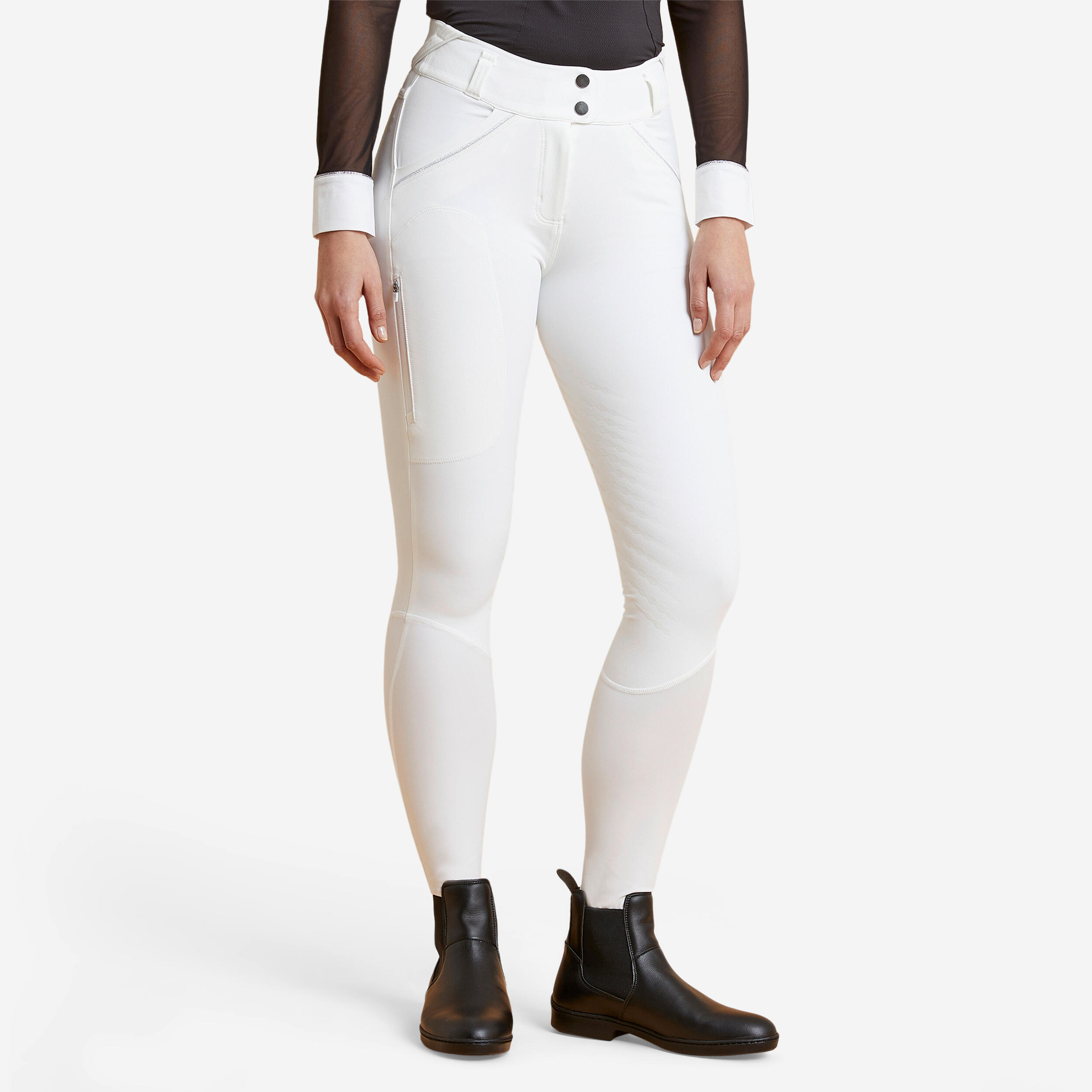 Leggings Competición Equitación 500 Fullgrip Mujer Blanco