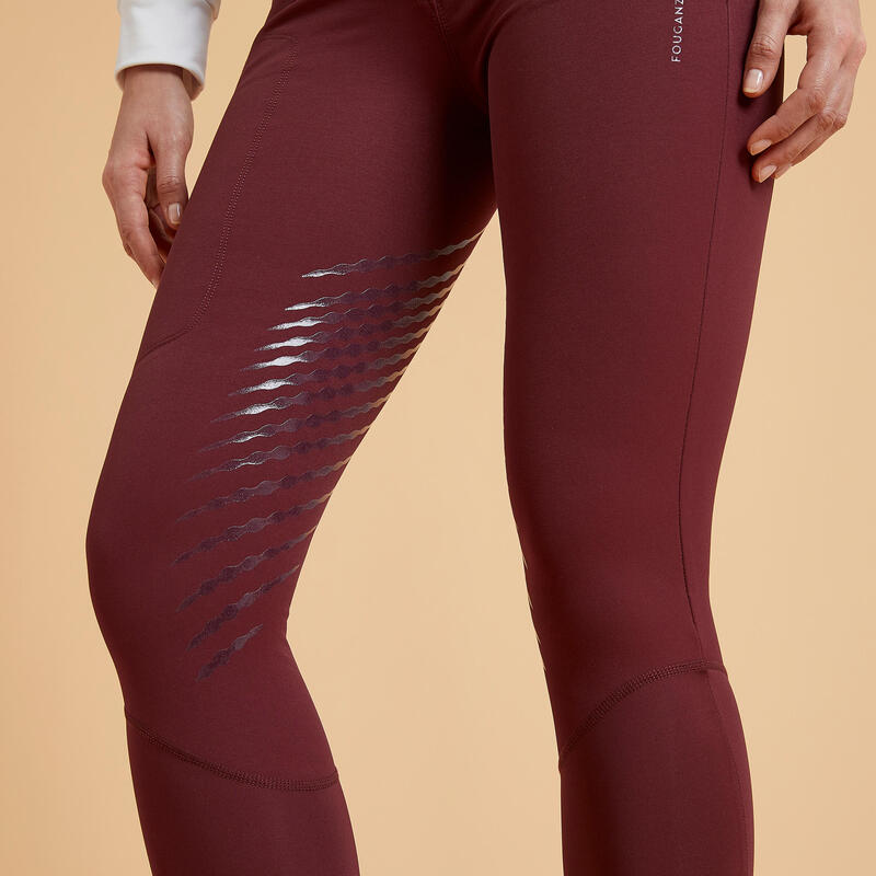 Reithose 900 Classic Kniebesatz Grip Damen dunkelrot