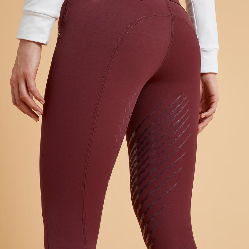 Pantalon echitație 900 Classic Grip Bordo Damă 