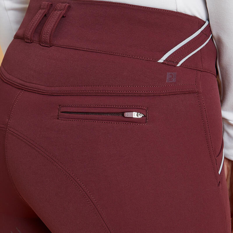 Pantalon echitație 900 Classic Grip Bordo Damă 