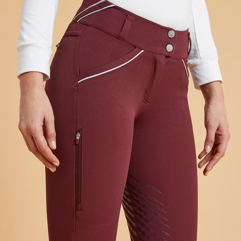 Pantalon echitație 900 Classic Grip Bordo Damă 