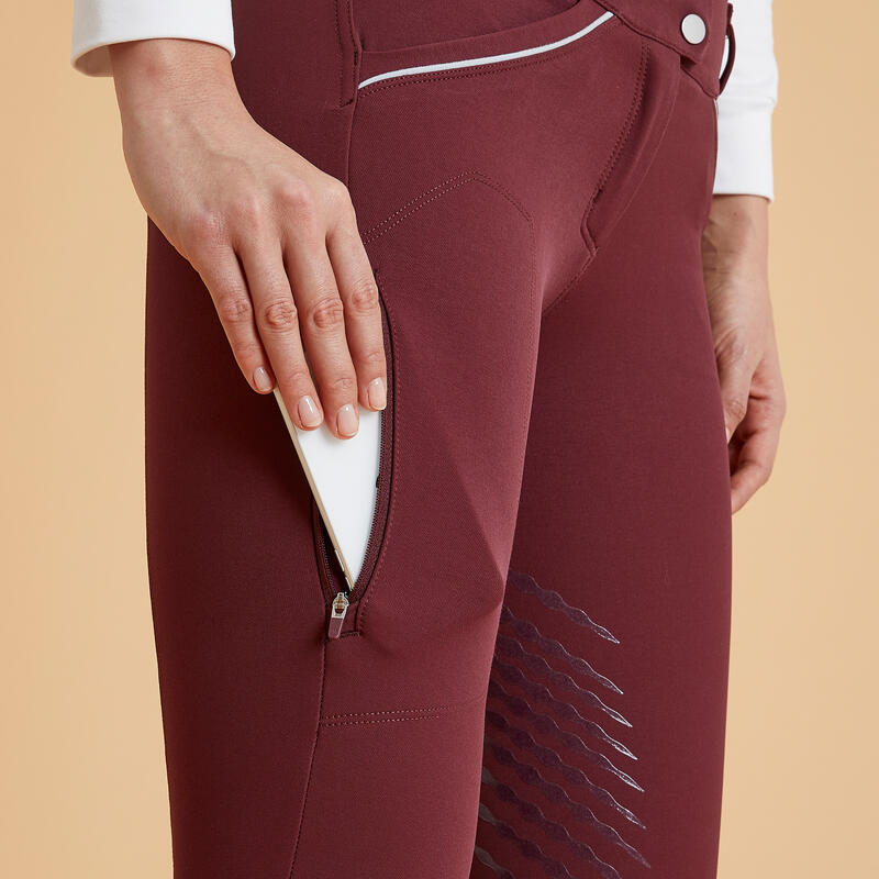 Pantalon echitație 900 Classic Grip Bordo Damă 