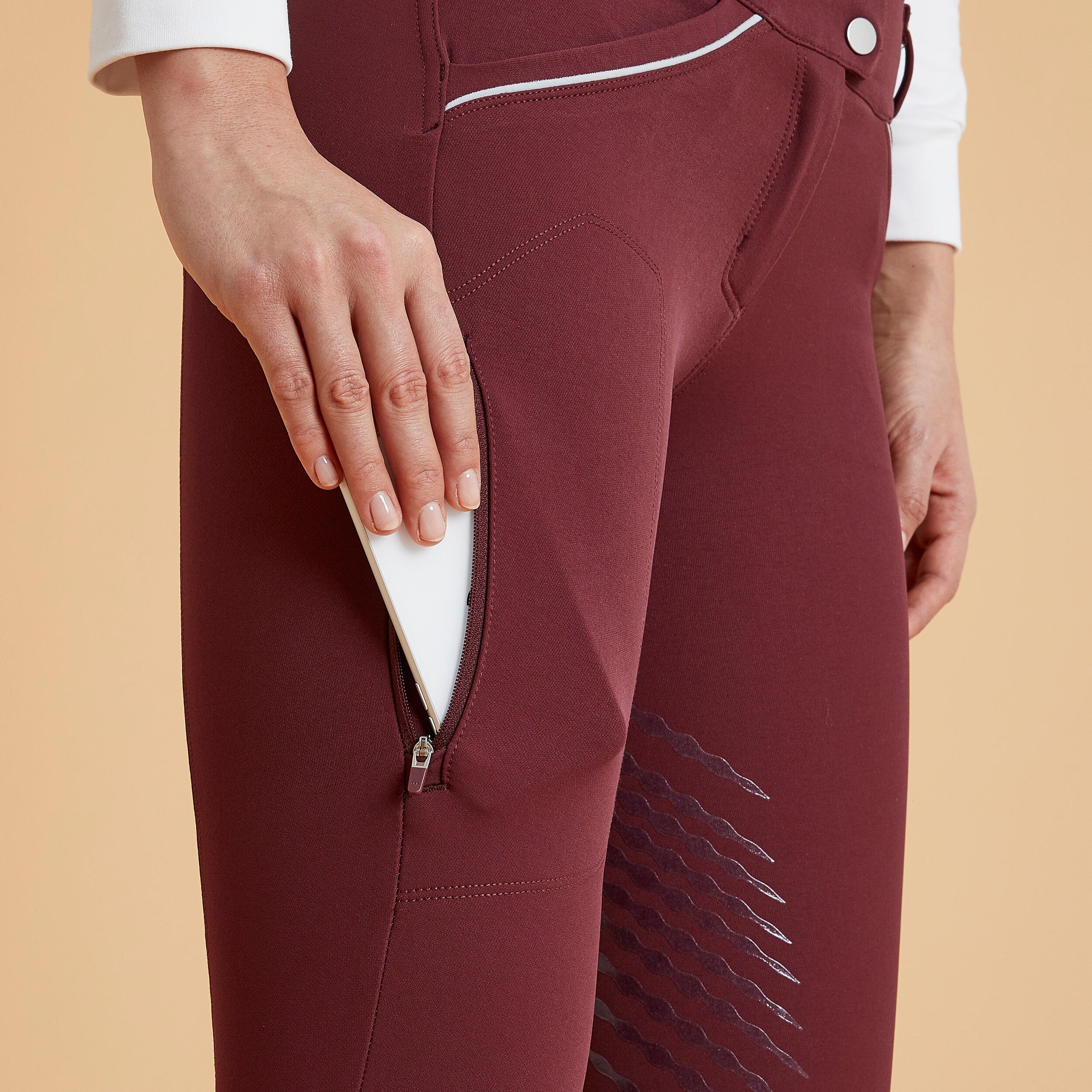 Pantalon quitation classic grip Femme 900 bordeaux FOUGANZA