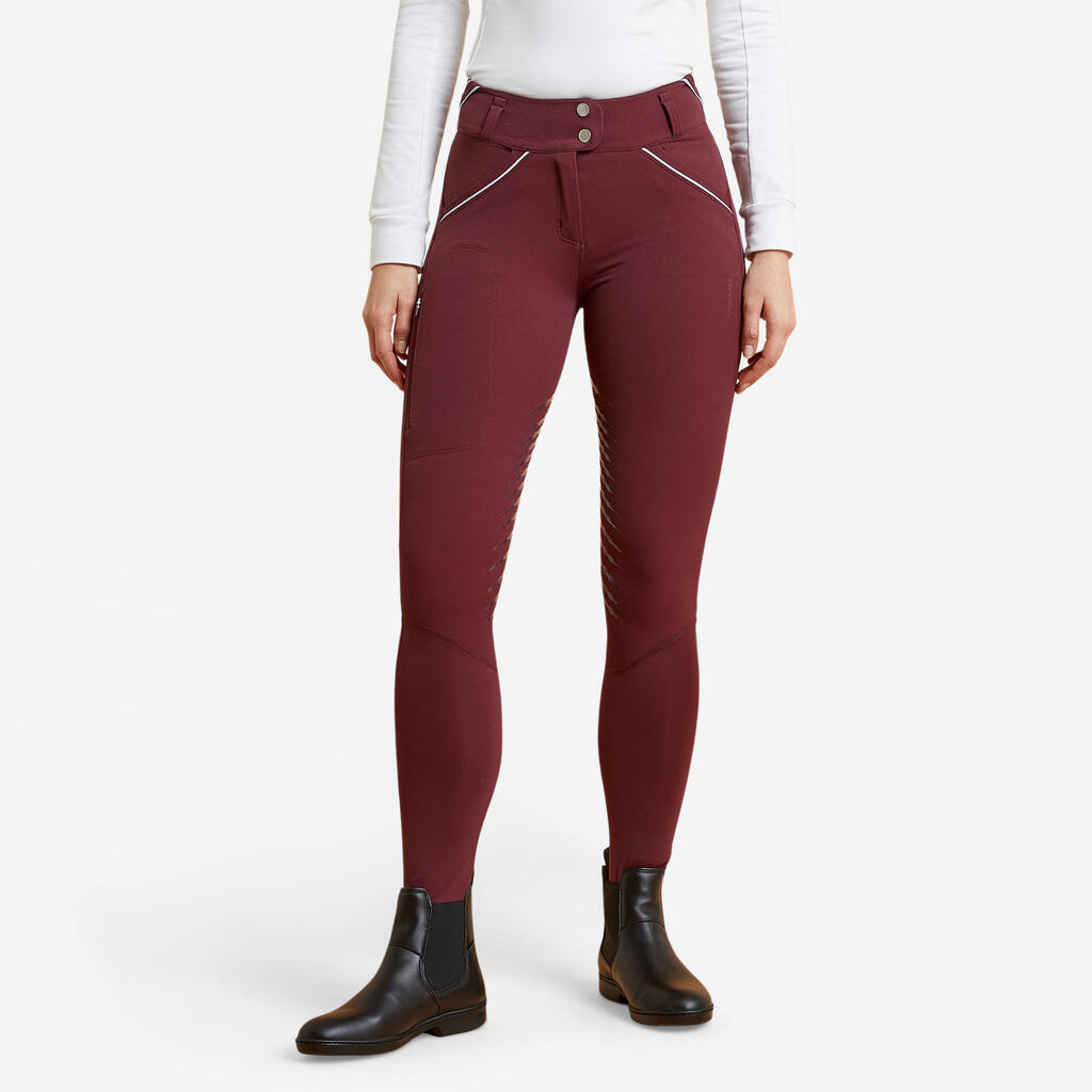PANTALONE ZA JAHANJE 900 ŽENSKE KLASIČNE - BORDO