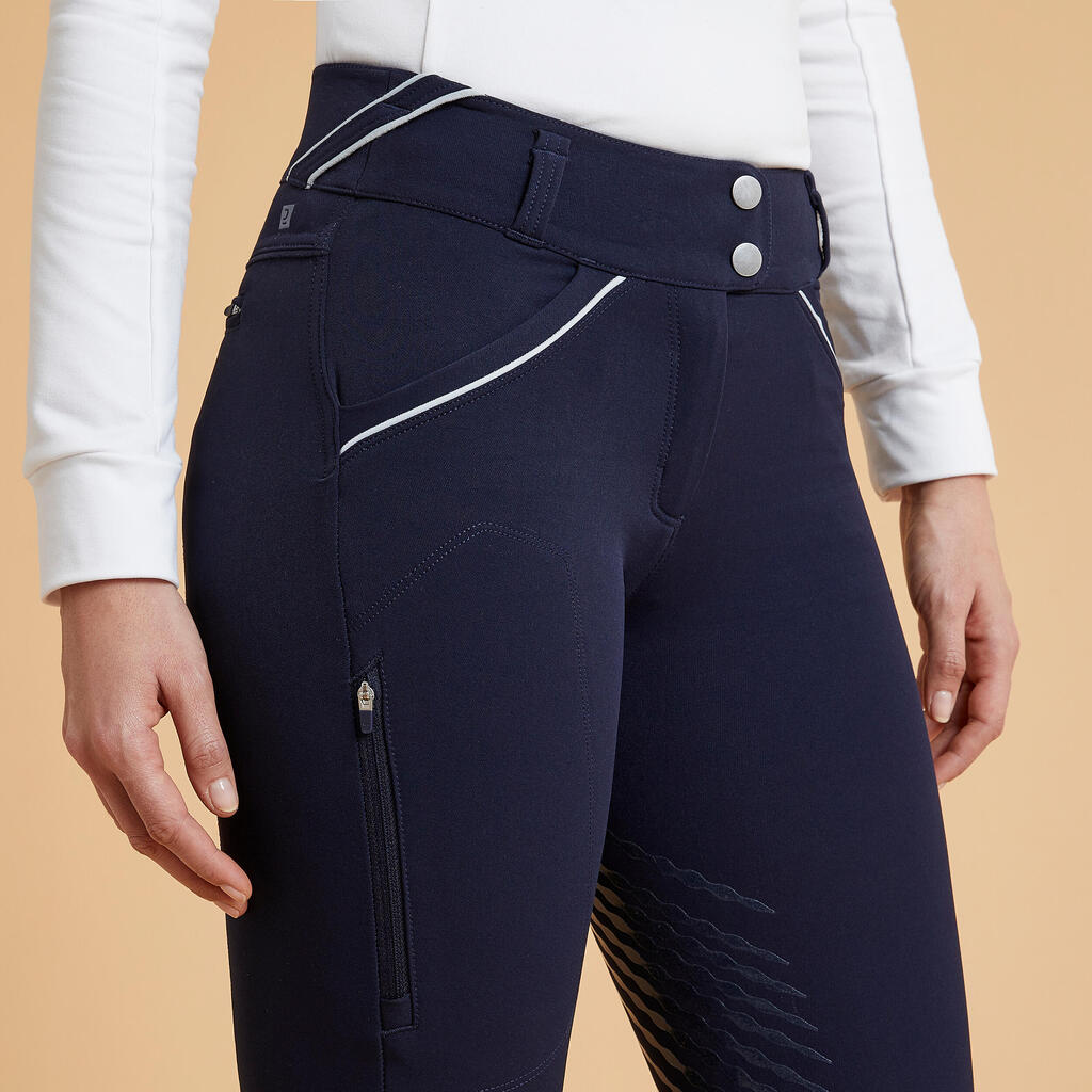 Reithose 900 Classic Kniebesatz Grip Damen dunkelrot