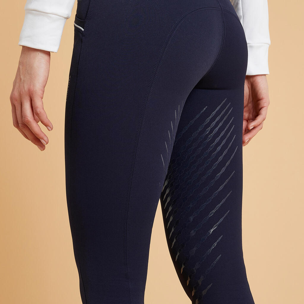 Reithose 900 Classic Kniebesatz Grip Damen dunkelrot