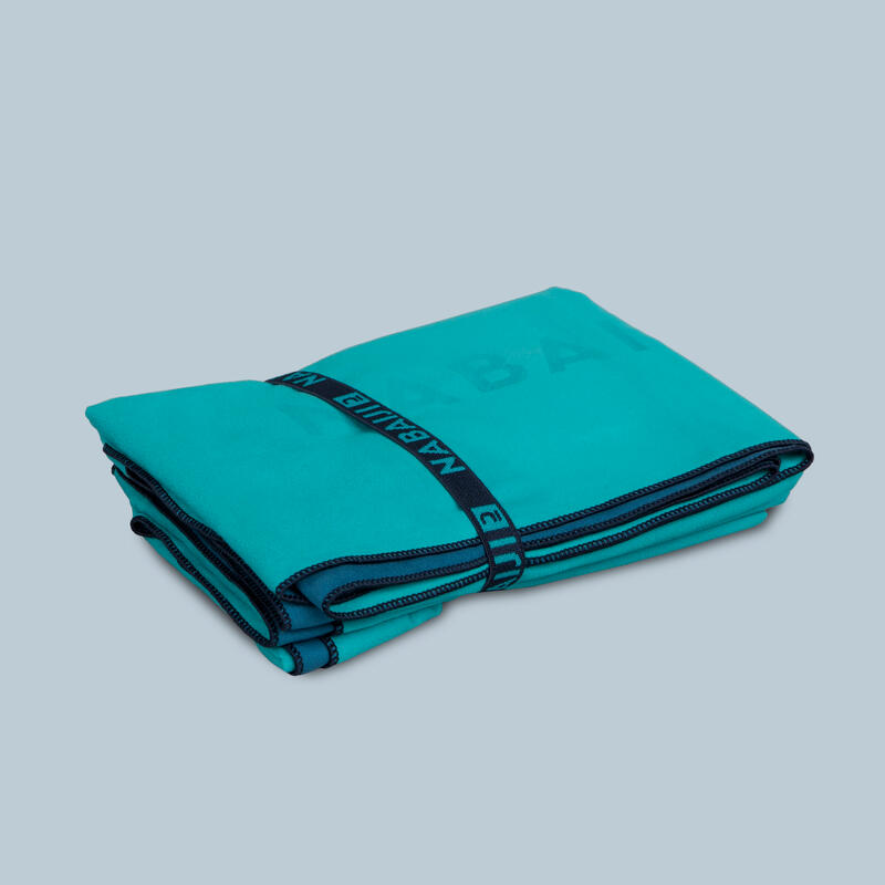 Toalha de natação microfibra face dupla extra compacta XL 110 x 175cm azul/verde