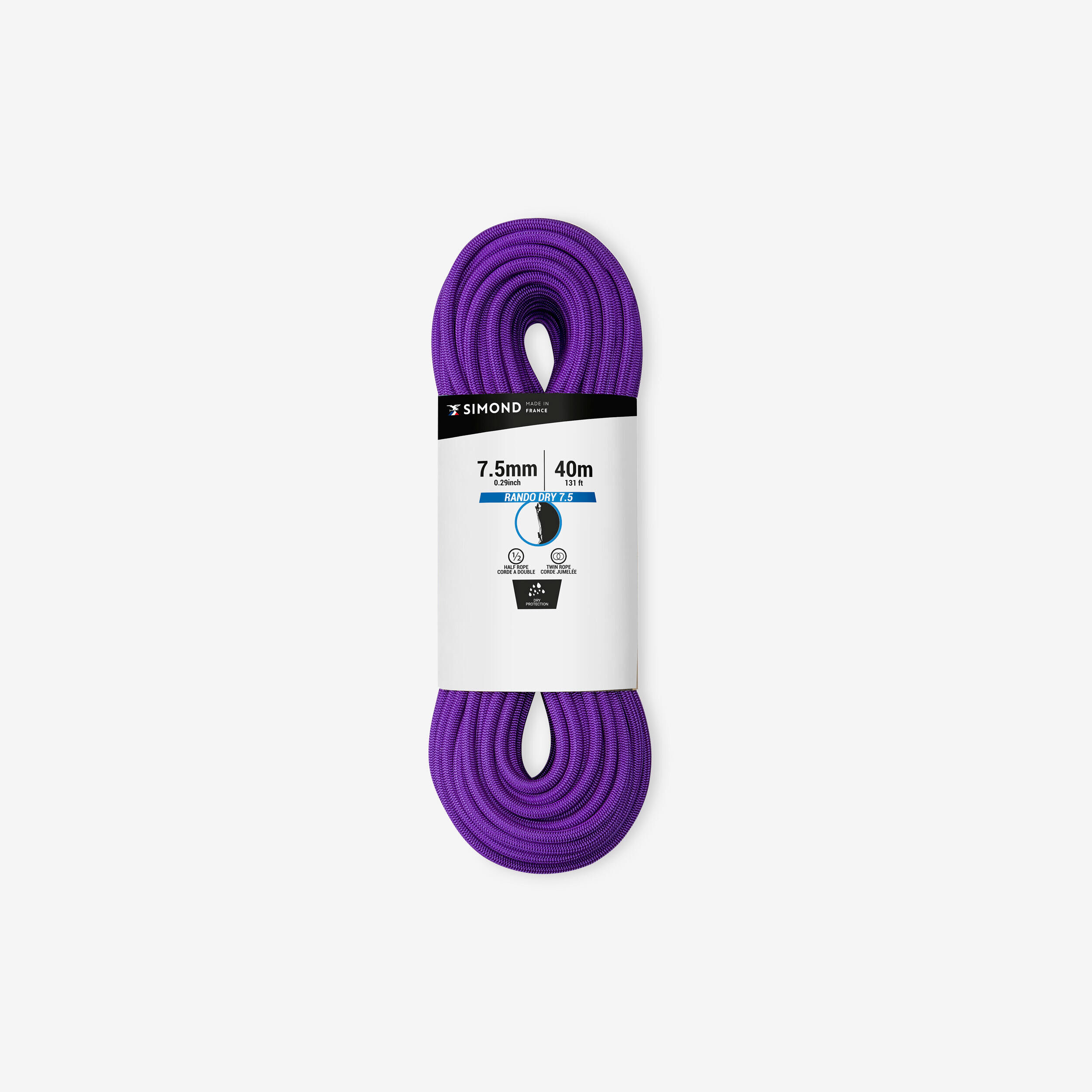 SIMOND DOUBLE DRY ROPE 7.5 mm x 40 m - RANDO DRY purple