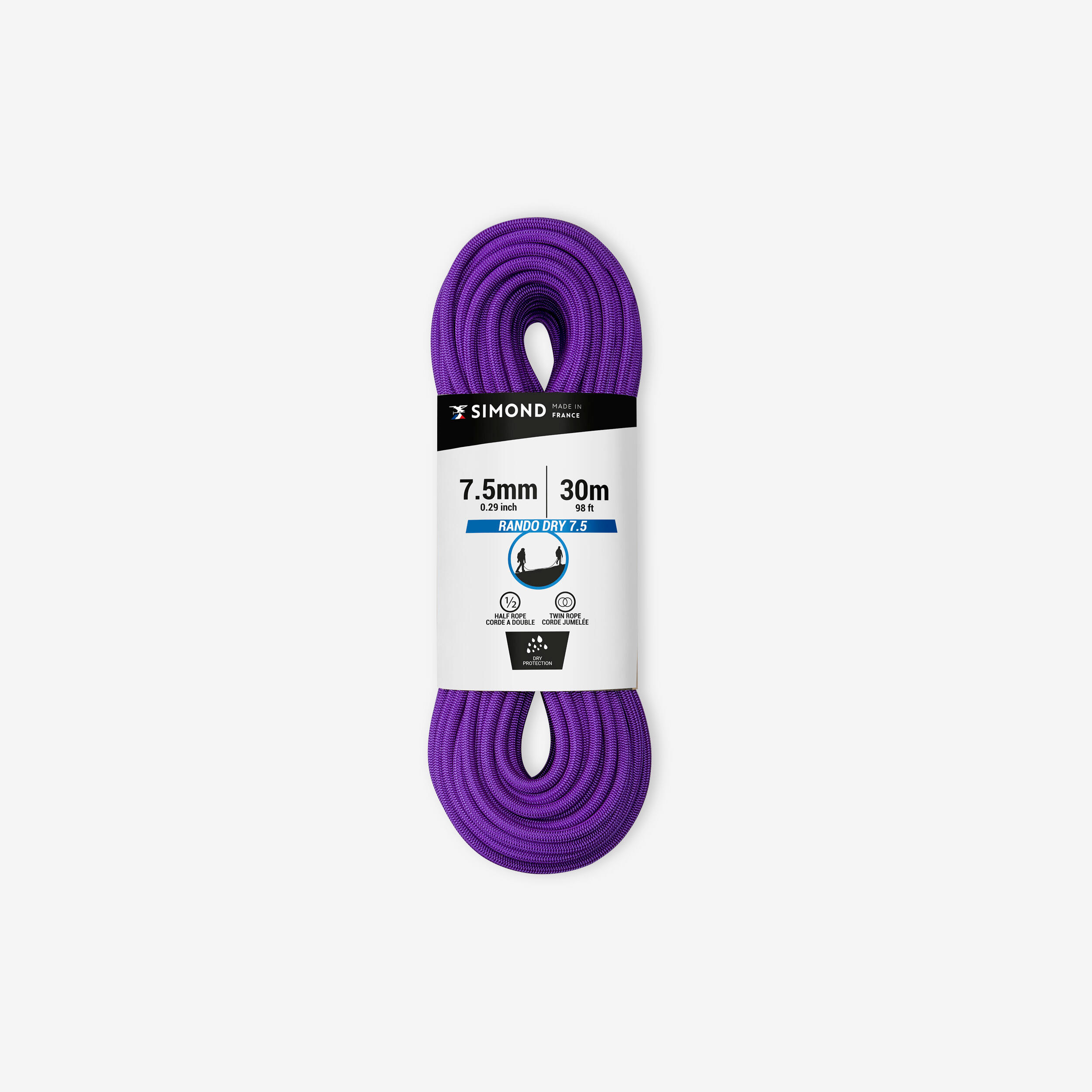 SIMOND Corde A Double Dry 7.5 Mm X 30m - Rando Violette
