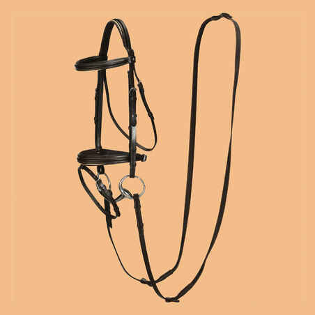 Horse & Pony Leather Bridle with French Noseband & Reins Edinburgh 500 - Brown