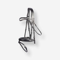 Filet poney cuir muserolle française strass noir 580