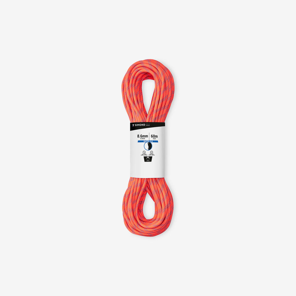 Double climbing and mountaineering rope 8.6 mm x 60 m - RAPPEL 8.6 orange