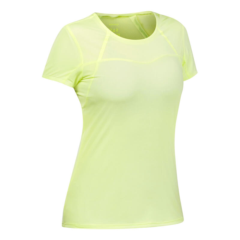 Tee shirt ultra léger de randonnée rapide FH 500 Femme jaune.