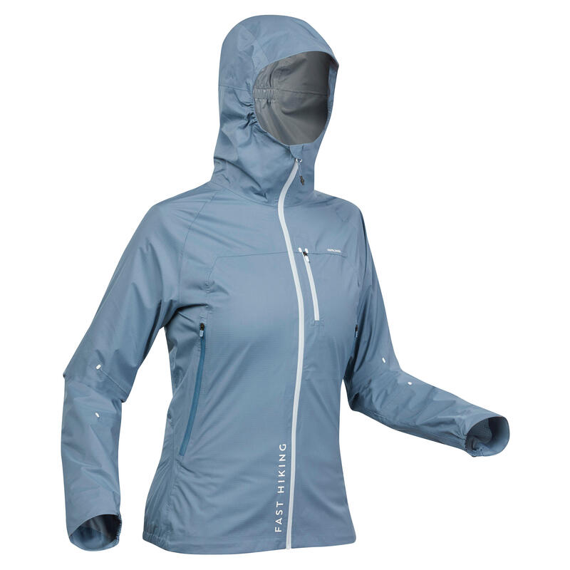Veste imperméable ultra légère de randonnée rapide - FH500 rain - Femme Bleu