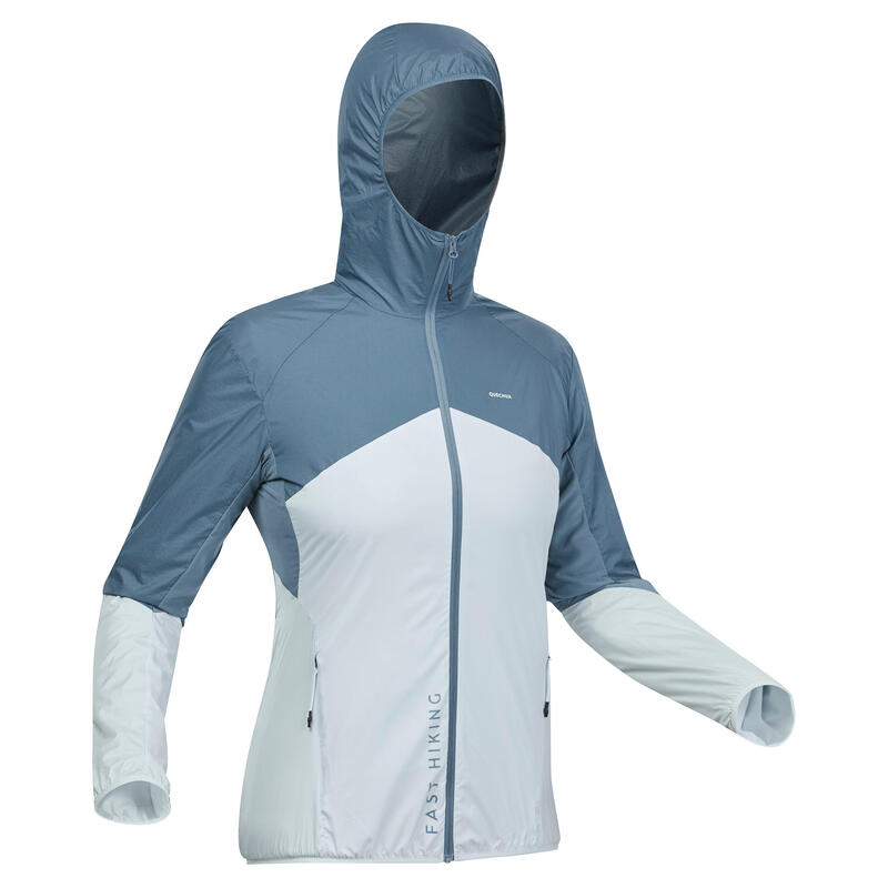 Veste coupe vent Ultra légère de randonnée rapide Femme FH 500 Hélium wind bleu