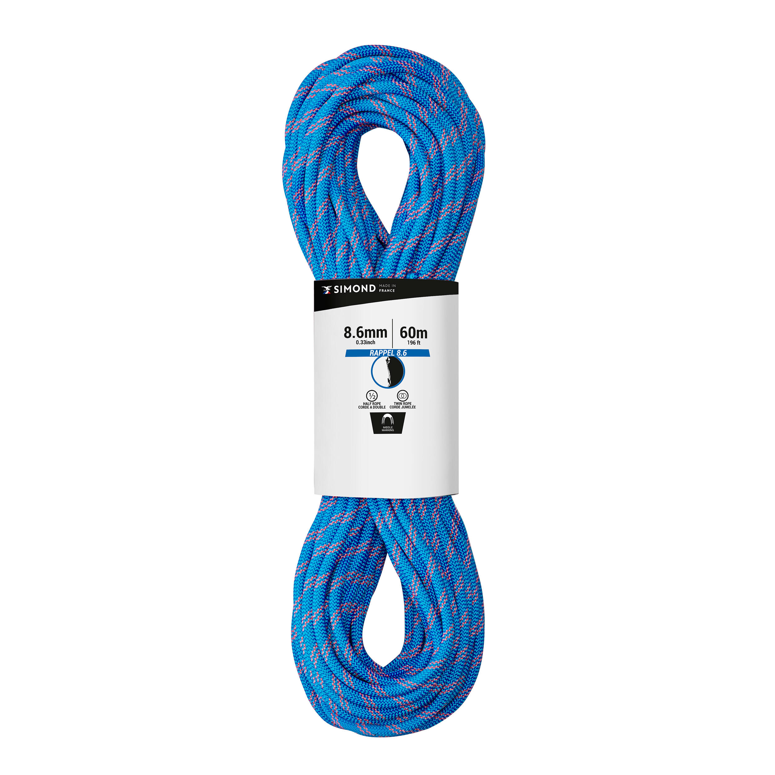 Double climbing and mountaineering rope 8.6 mm x 60 m - RAPPEL 8.6 Blue 1/6