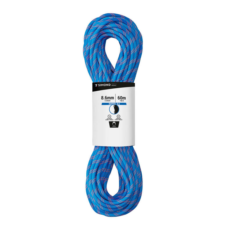 Cuerda de escalada en doble de 8,6 mm x 60 m Simond RAPPEL 8.6 Azul