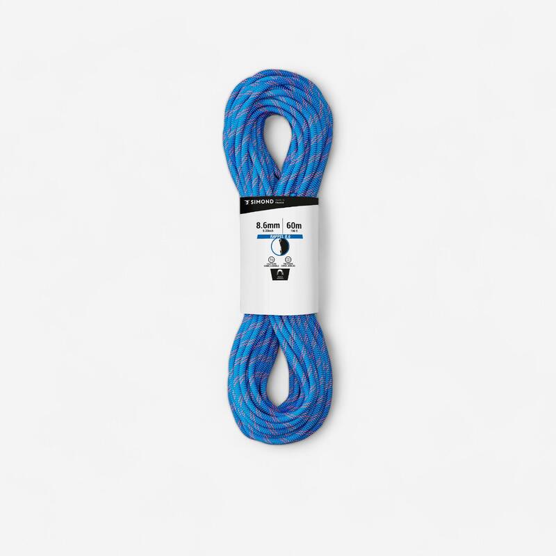 Halbseil für Klettern und Bergsteigen 8,6 mm × 60 m - Rappel 8.6 blau