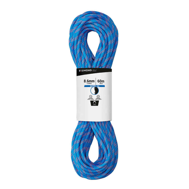 Halbseil für Klettern und Bergsteigen 8,6 mm × 60 m - Rappel 8.6