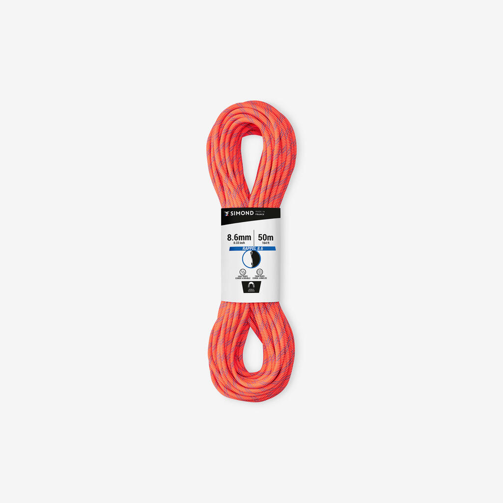 Double Climbing and Mountaineering Rope 8.6 mm x 134 - Rappel 8.6