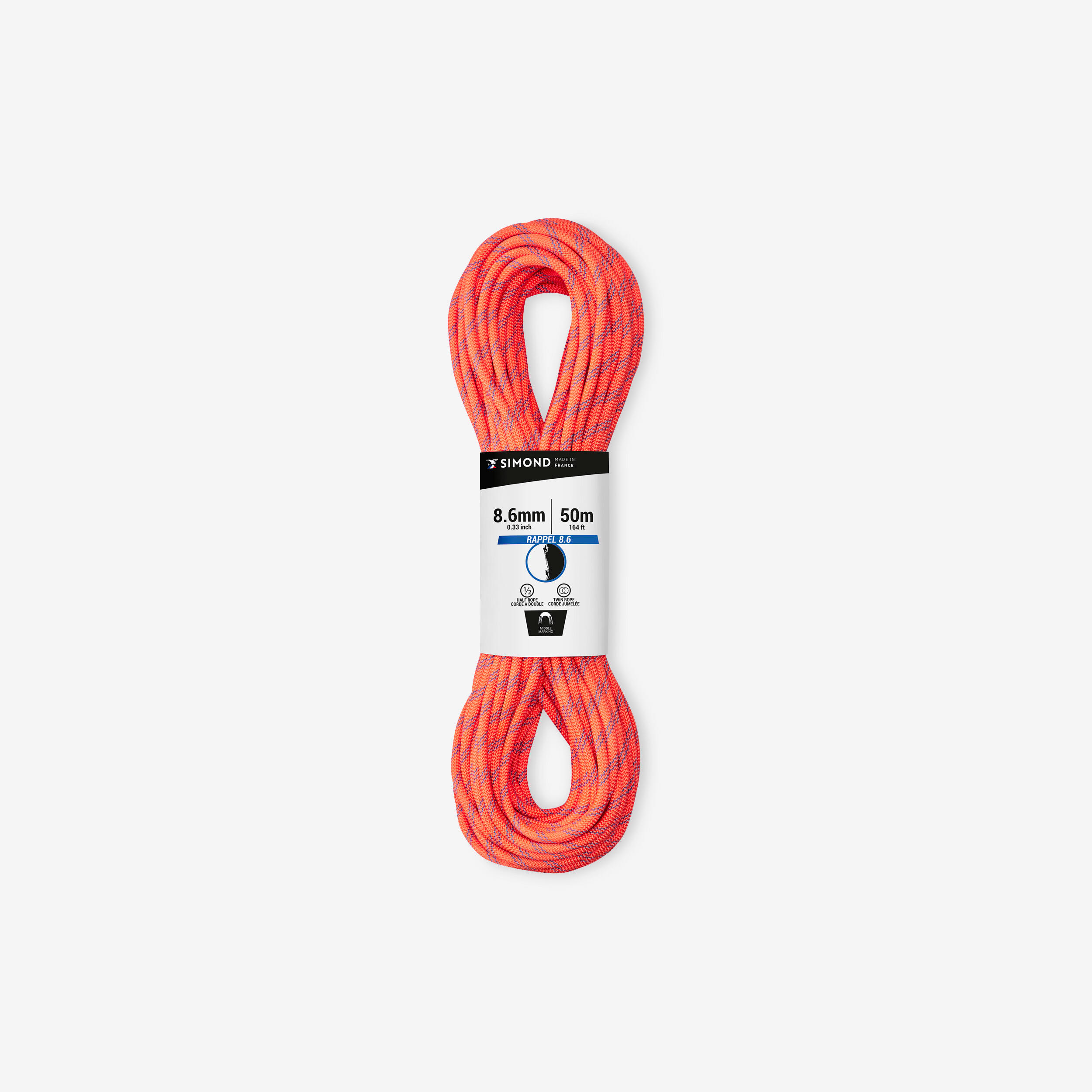 Climbing and mountaineering half rope 8.6 mm x 50 m - RAPPEL 8.6 orange 1/6