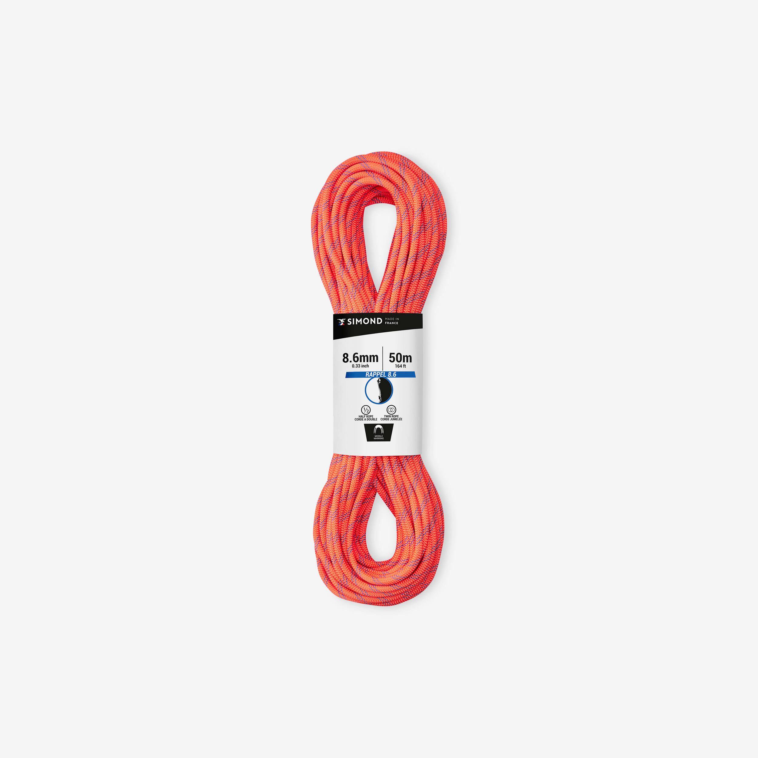 Climbing and mountaineering double rope 8.6 mm x 50 m - Rappel 8.6 Orange