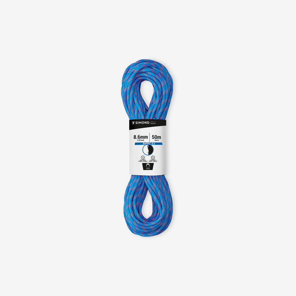 CUERDA EN DOBLE DE ESCALADA Y ALPINISMO 8,6 MM X 50 M RAPPEL 8.6 AZUL