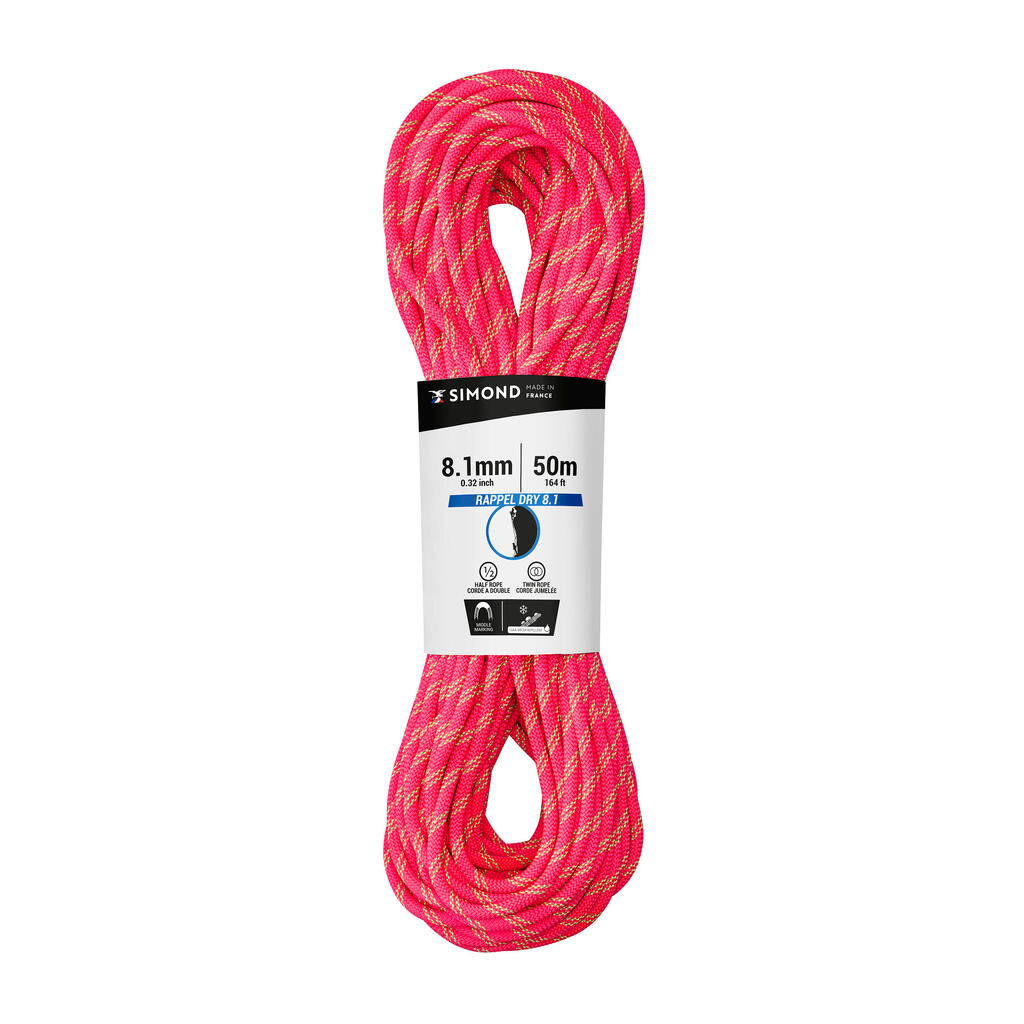 Polovičné horolezecké lano Rappel Dry 8,1 mm × 50 m ružové