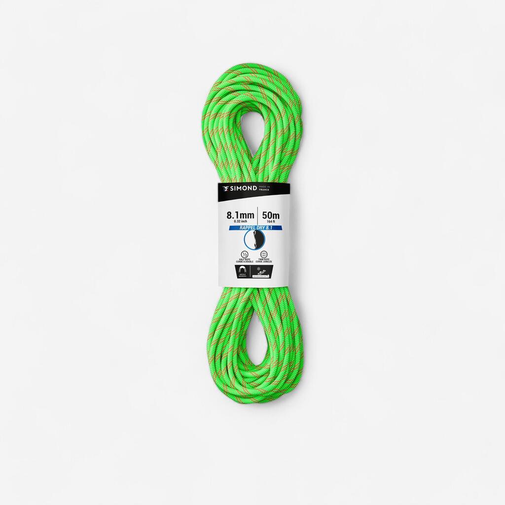 Double dry climbing and mountaineering rope 8.1 mm x 50 m - Rappel 8.1 Green