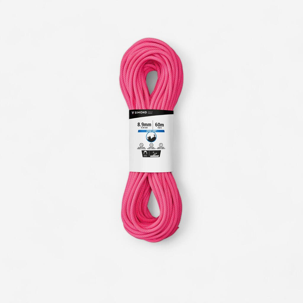 CLIMBING AND MOUNTAINEERING TRIPLE ROPE STANDARD 8.9 mm x 60 m - EDGE DRY PINK