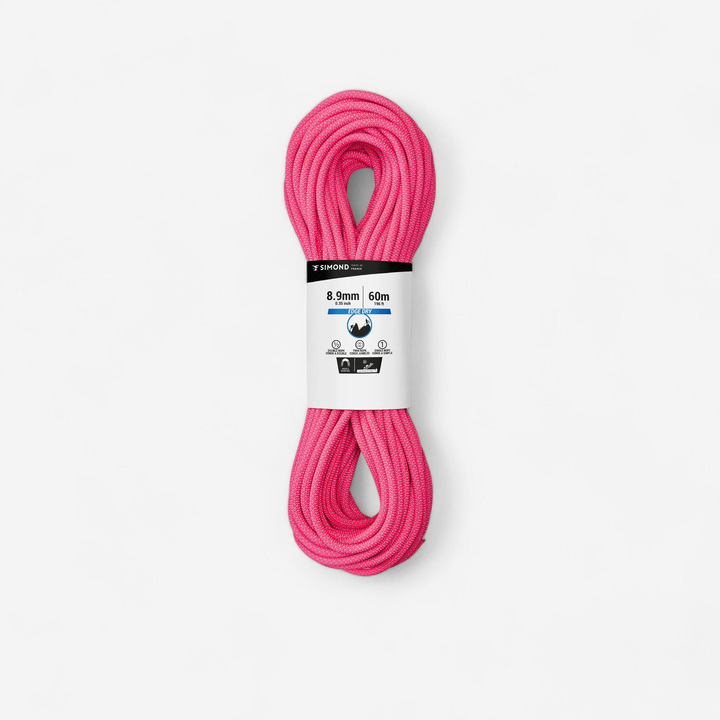 SIMOND CLIMBING AND MOUNTAINEERING TRIPLE ROPE STANDARD 8.9 mm x 60 m - EDGE DRY PINK