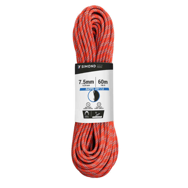 Dviguba laipiojimo ir alpinistinė virvė „Rappel 7.5“, 7,5 mm x 60 m, raudona