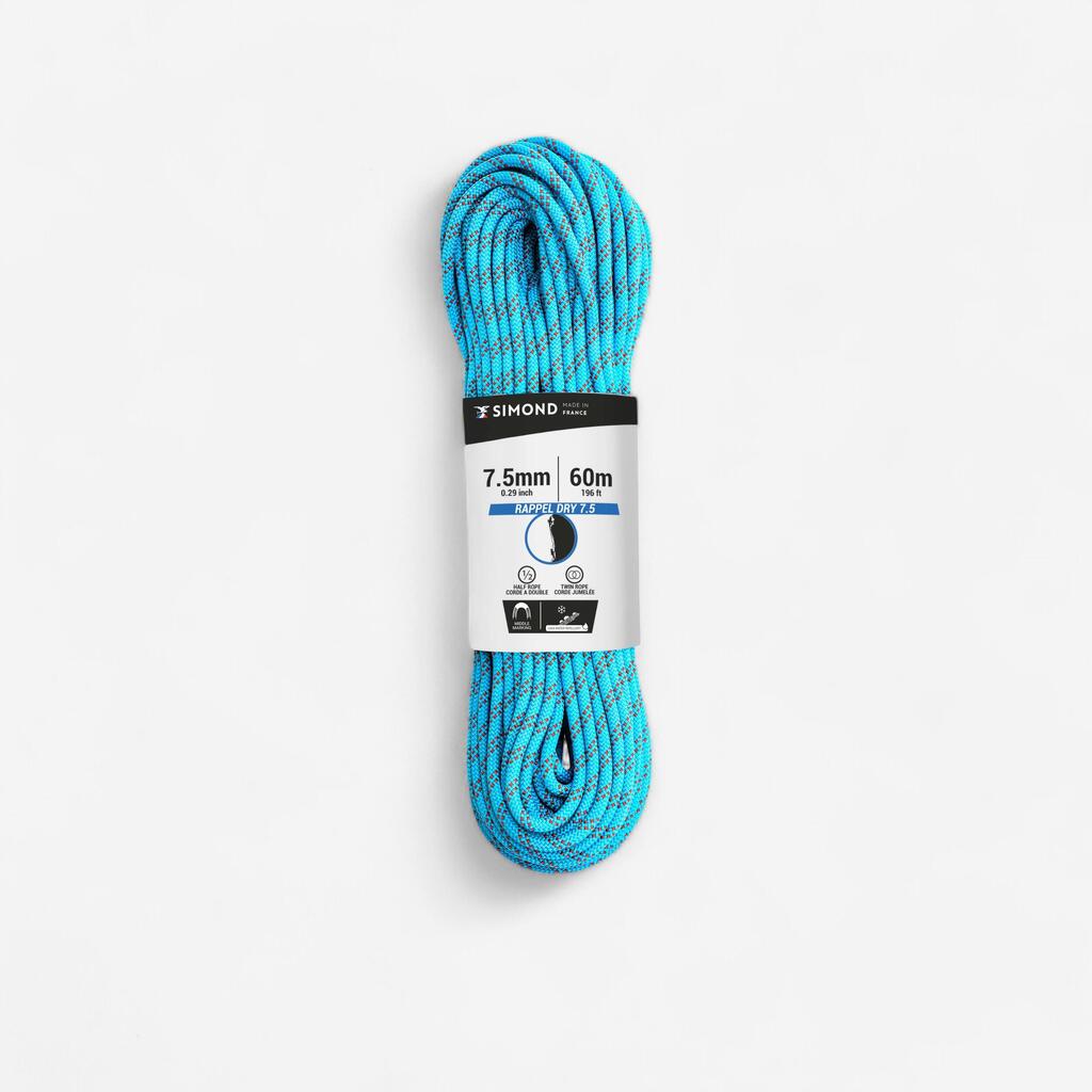 Double dry climbing and mountaineering rope 7.5 mm x 60 m - RAPPEL 7.5 Blue