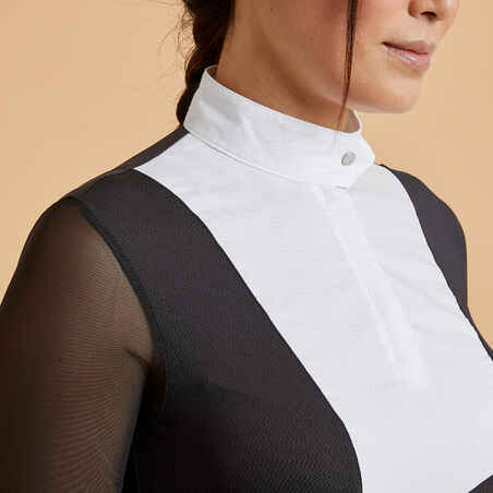 Moteriški jojimo pasirodymų polo marškinėliai ilgomis rankovėmis, juodi
