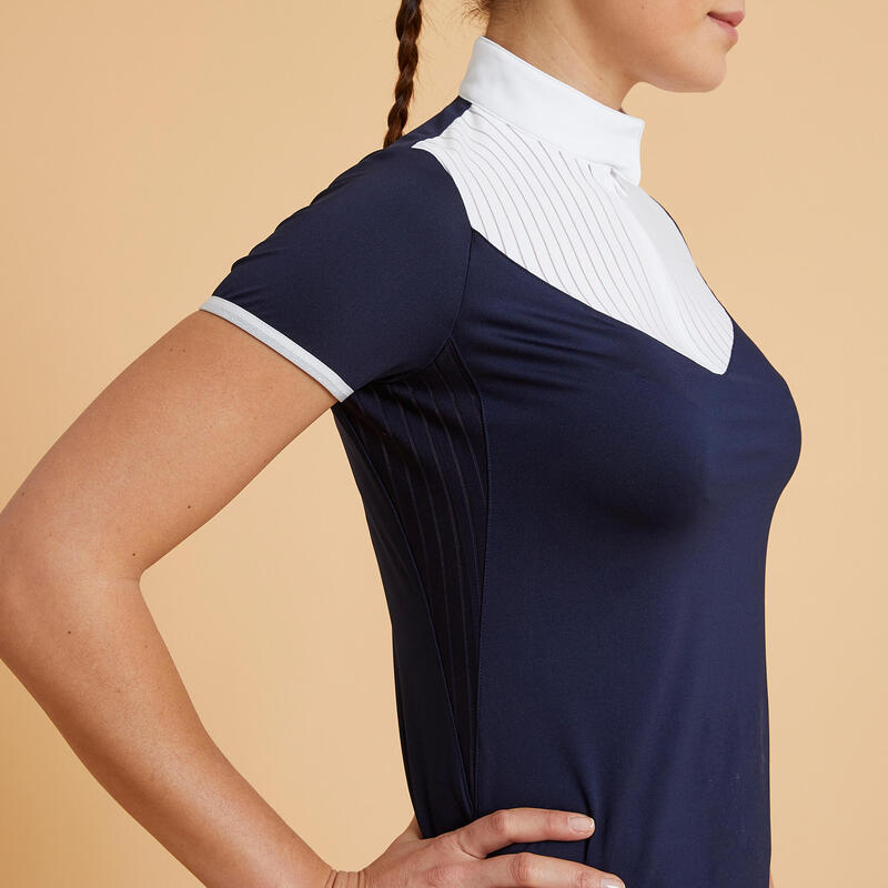 Women's Horse Riding Short-Sleeved Show Polo Shirt 500 - Navy