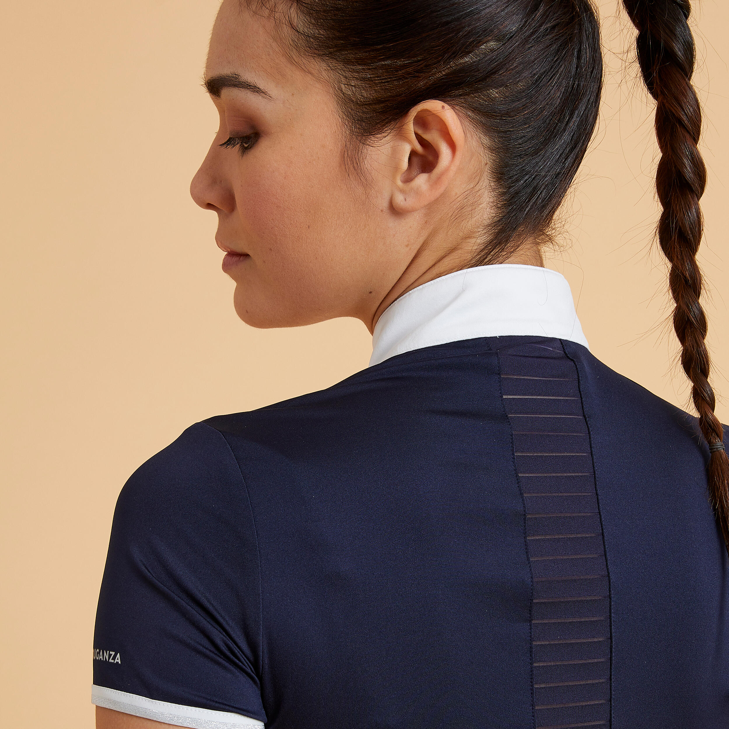 Women's Horse Riding Short-Sleeved Show Polo Shirt - Heritage 500 Navy - FOUGANZA